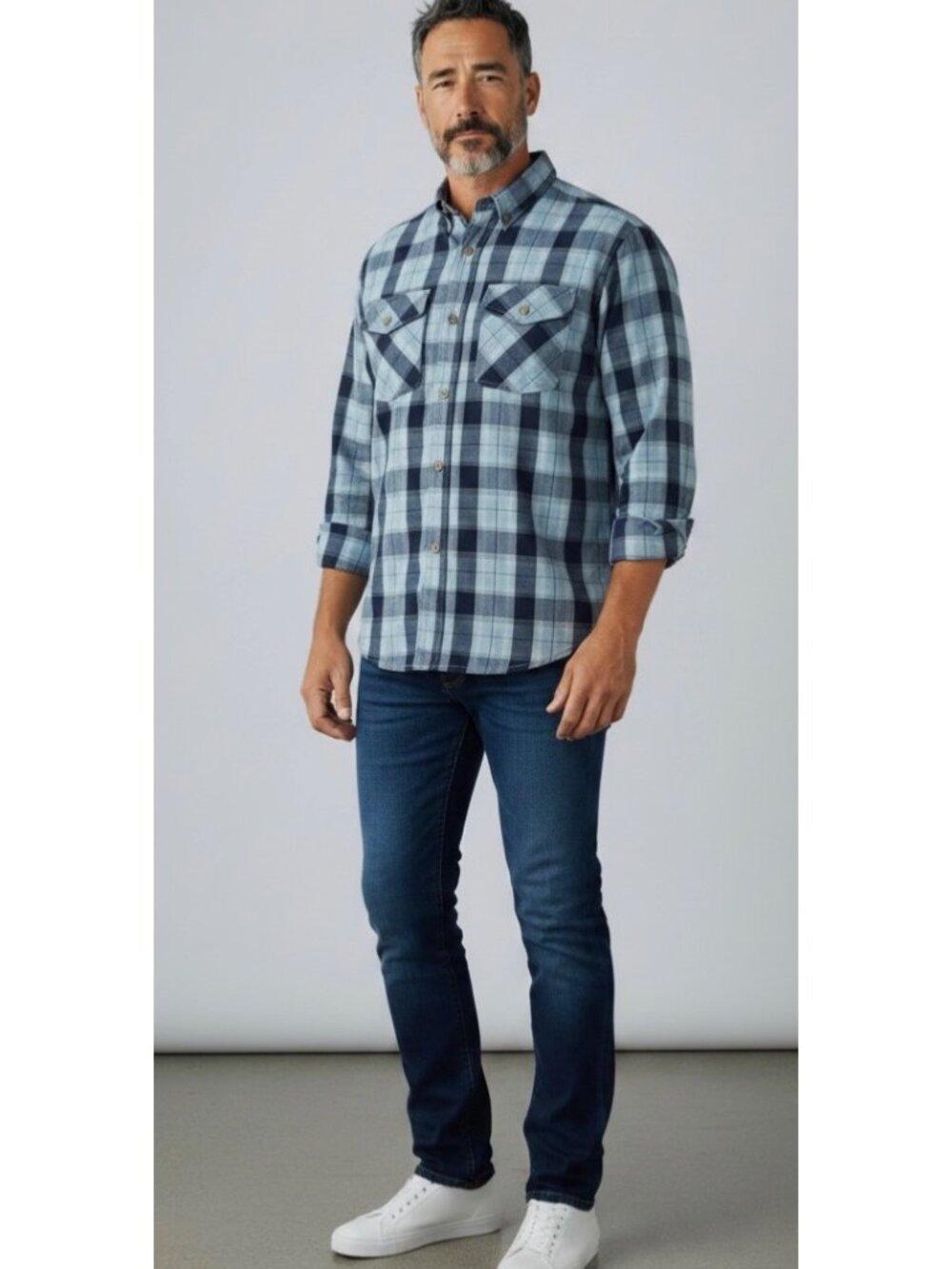 DULUTH TRADING CO. Blue Plaid Men's Long Sleeve Button-Up Casual Shirt Small